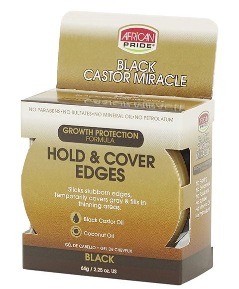 African Pride Black Castor Miracle Hold & Cover Edge Gel 2.25 Oz