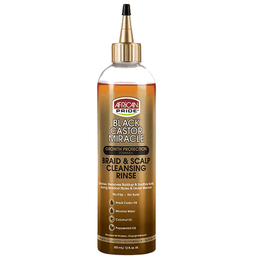 African Pride Black Castor Miracle GROWTH  PROTECTION  BRAID & SCALP CLEANSING RINSE 12 Oz