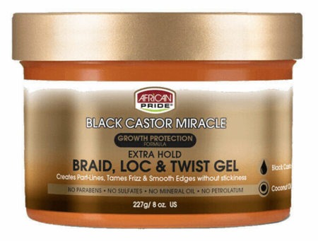 African Pride Black Castor Miracle Extra Hold Braid Loc & Twist Gel